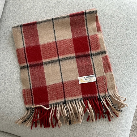 Plaid Red Cashmere Scarf - Picture 1 of 5